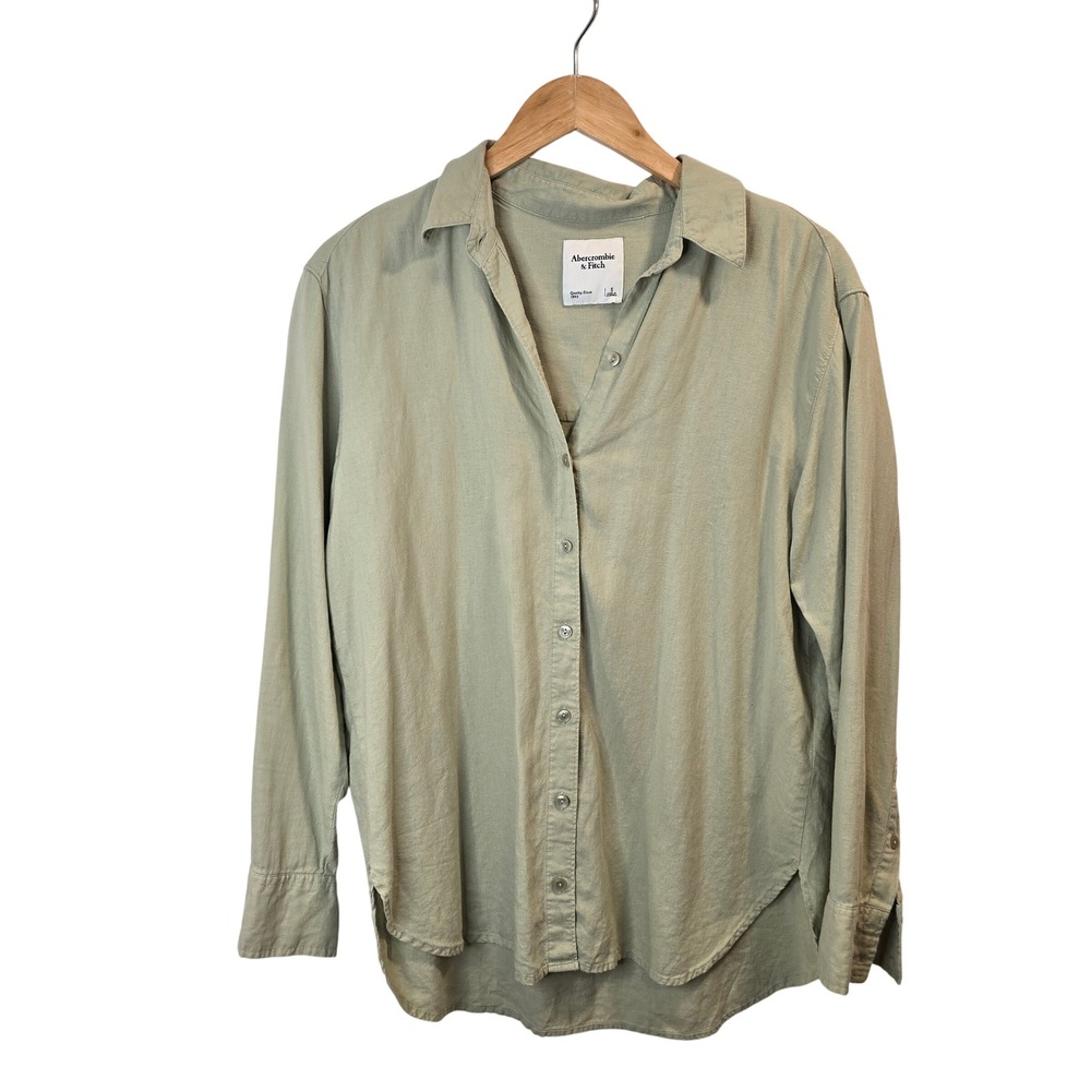 Abercrombie & Fitch Button Down Women Small Sage Green Linen Blend Long Sleeve